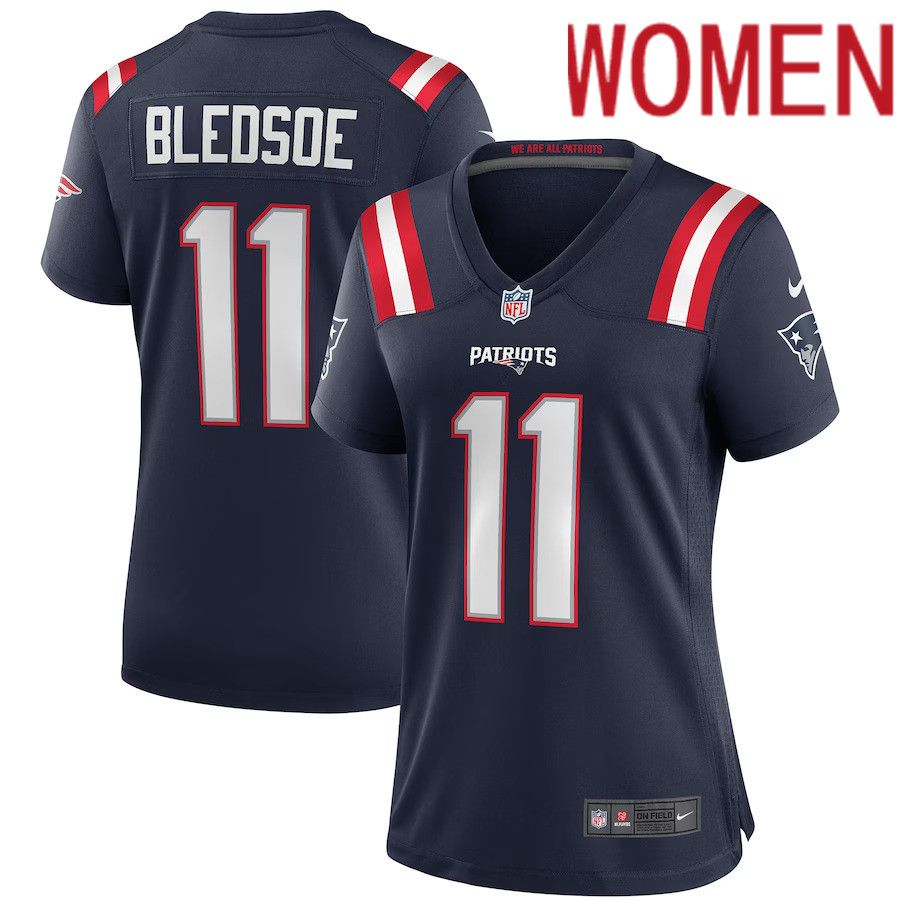 Women New England Patriots #11 Drew Bledsoe Nike Navy Game Retired Player NFL Jersey->women nfl jersey->Women Jersey